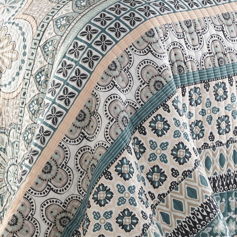 Levtex Home Addie King Quilt Set, Floral, 100% Cotton, White, Teal, Blush, Grey - Image 5